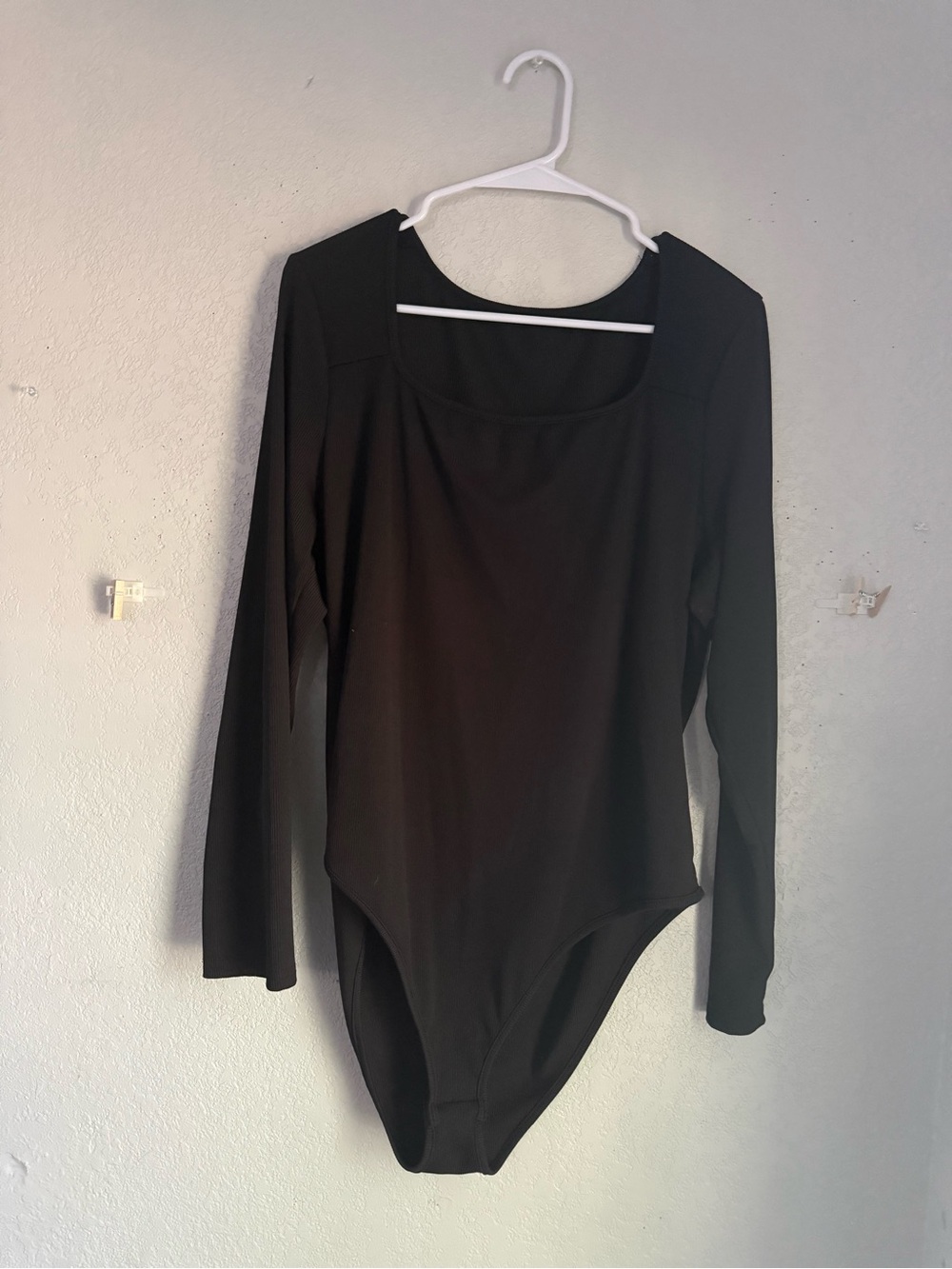 SHEIN CURVE Black Ribbed Long Sleeve Square Neck Bodysuit Size 3XL